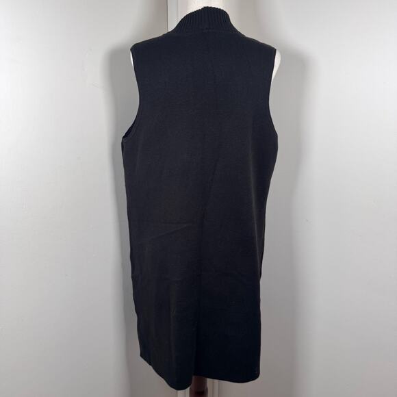 Chico’s 2/L Black Sweater Vest Pockets Knit Basic Whimsigoth Resort Minimalist - Picture 3 of 8